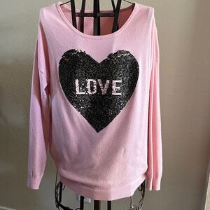 RED Brand Sequin Heart Pink Sweater